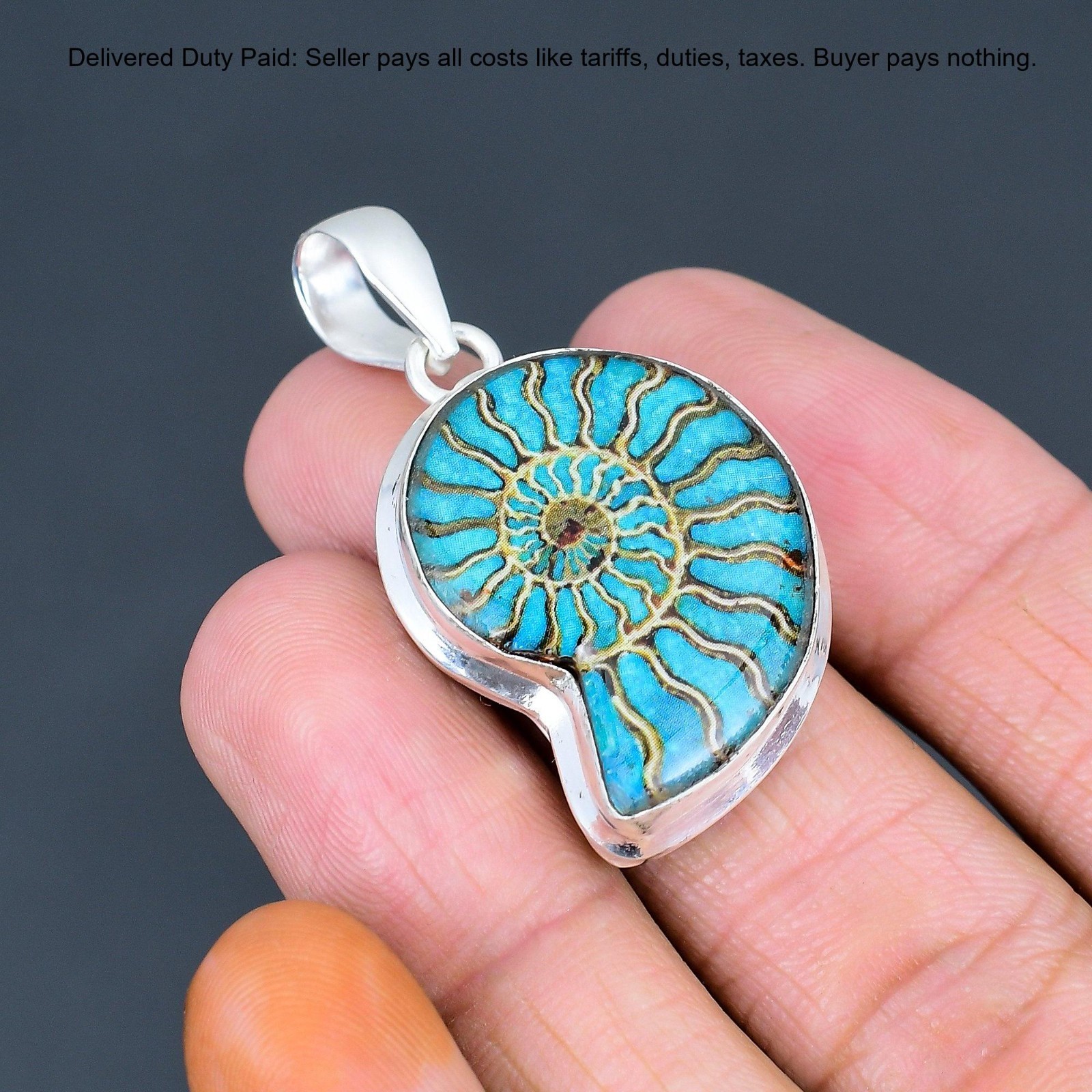 925 Sterling Silver Ammonite Opal Doublet Gemstone Anniversary Pendant Jewelry