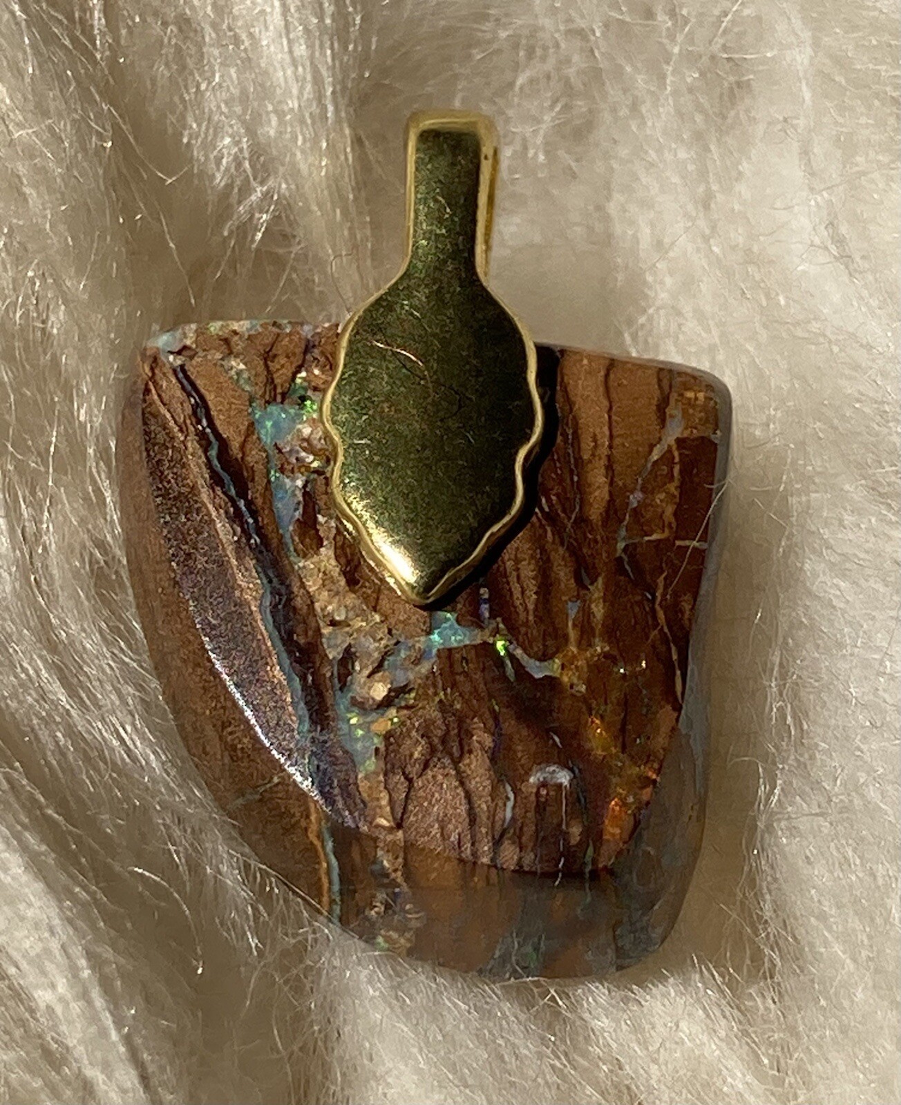 9.83 CT Natural Australian Boulder Opal Sparks of Green Blue & Gold Fire Pendant