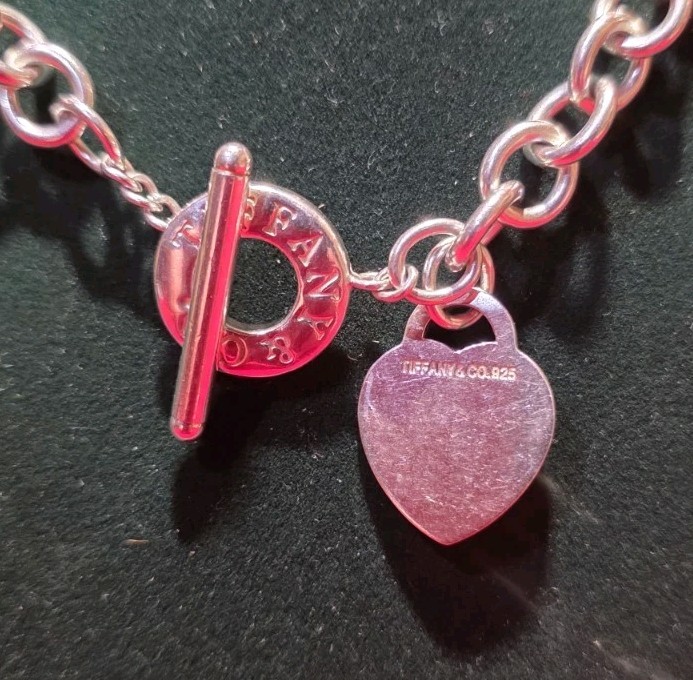 Tiffany & Co. Heart Tag Toggle Chain link Necklace in .925 sterling silver.