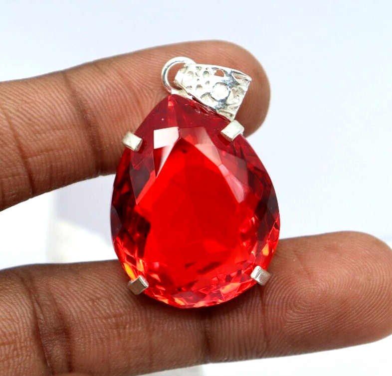 112 Ct Natural Red Topaz 925 Solid Sterling Silver Pendant A+ Gemstone + Gift