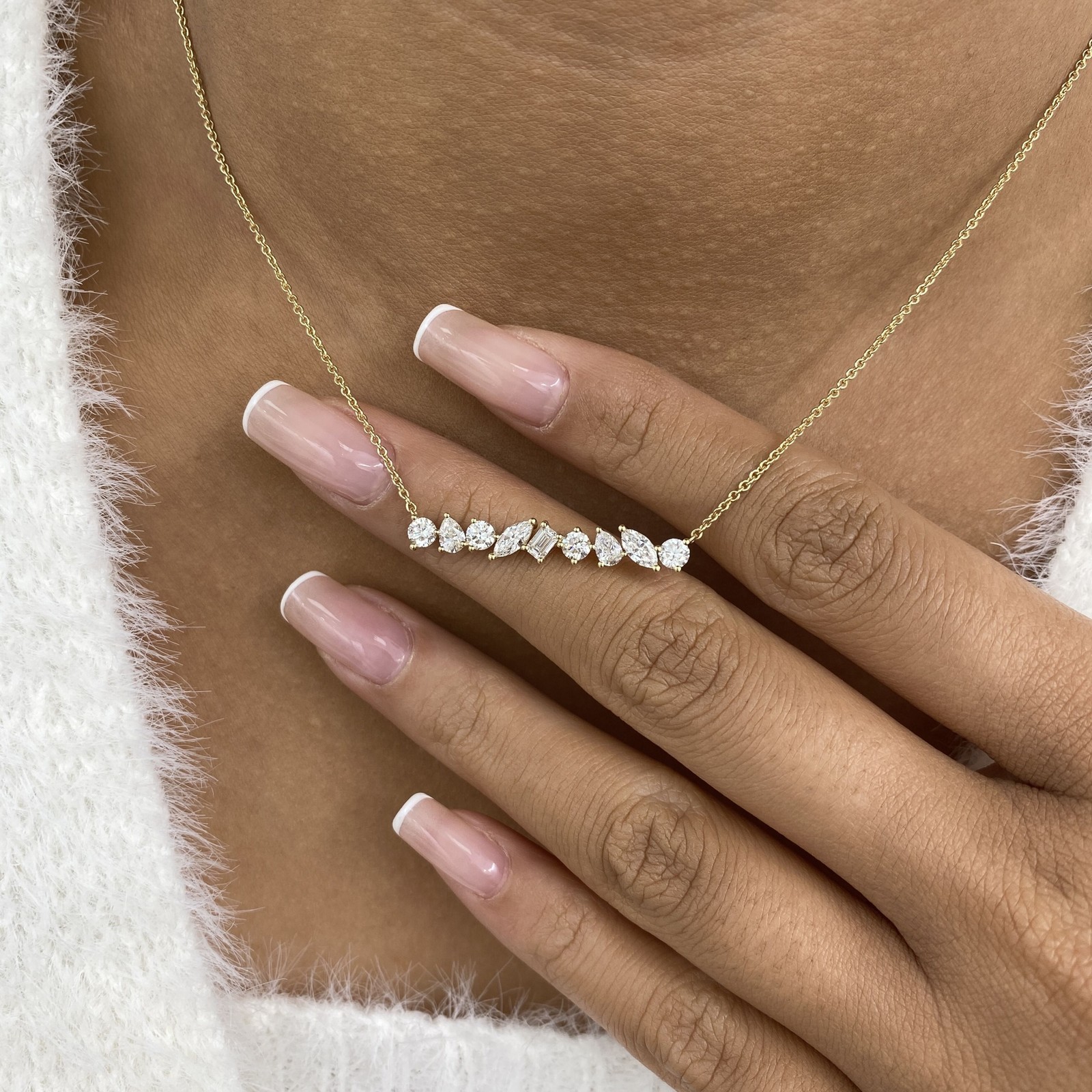 Multi Shape 14K Yellow Gold Necklace 100% Natural Diamond For Wedding Gift