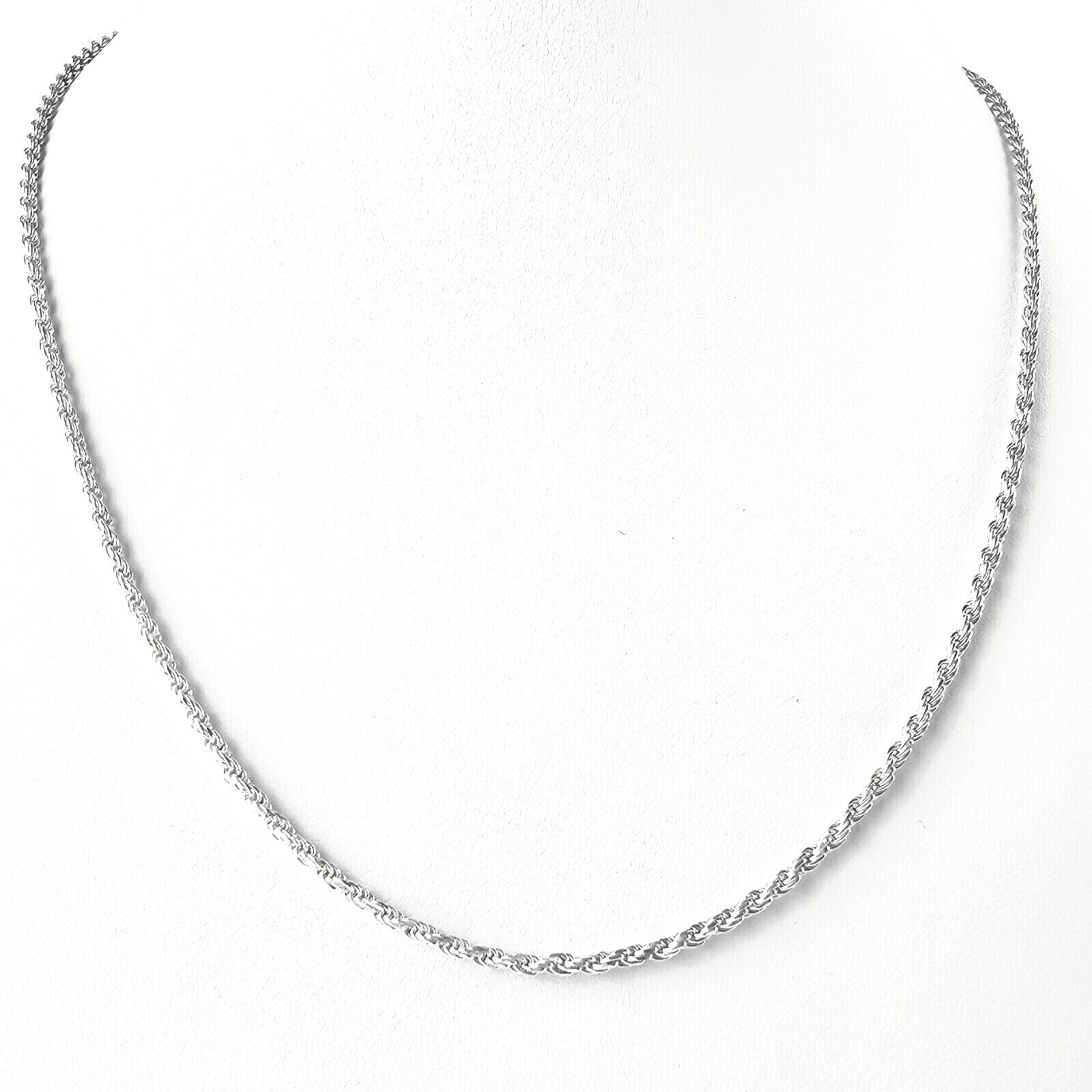 Solid 925 Italy Sterling Silver, 1.5mm Wide Rope Chain 16″, 18″ & 20″ Long