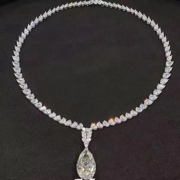 30Ctw Pear Cut Lab Created Diamond Statement Necklace 14K White Gold Plated