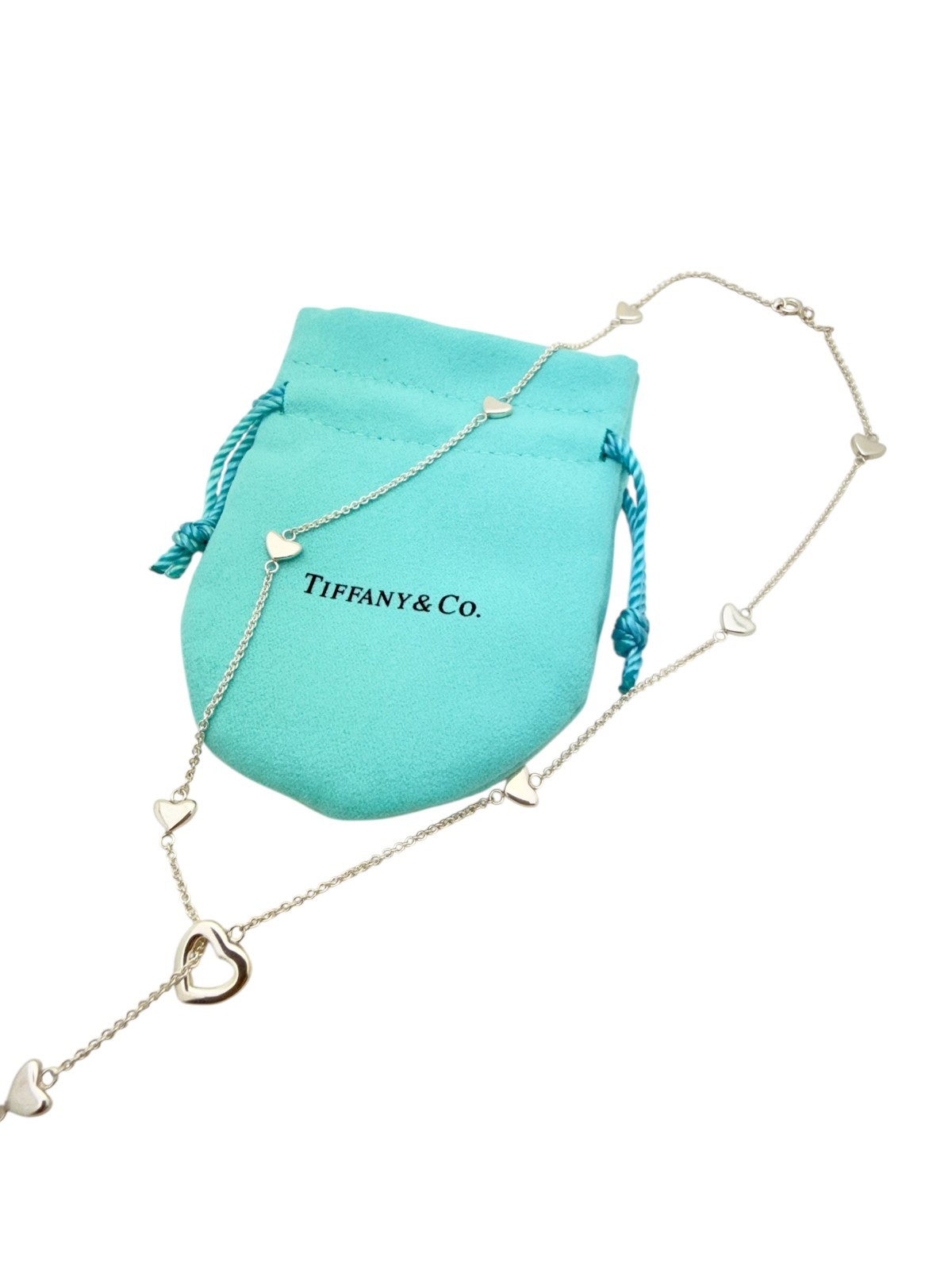 Tiffany & Co. Sterling Single Adjustable Heart Lariat Necklace 19″ – Pouch