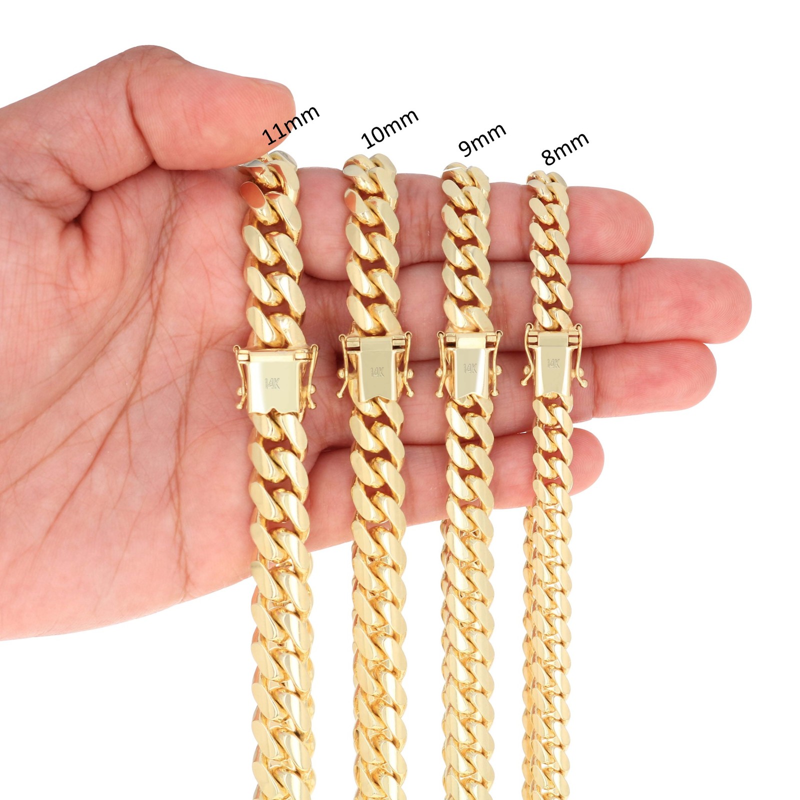 14K Yellow Gold Solid 2.7mm-11mm Miami Cuban Chain Necklace Mens Womens 16″-30″