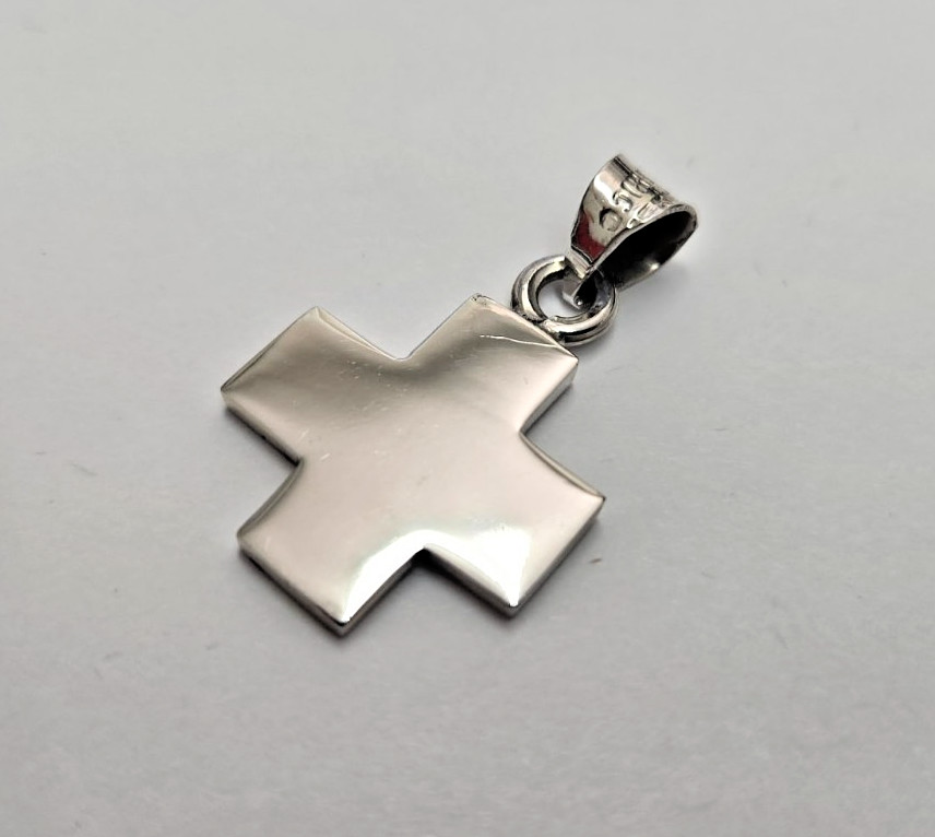 925 Sterling Silver Flat Plain Wide Greek Cross Pendant 7/8 Inch (22mm) Tall