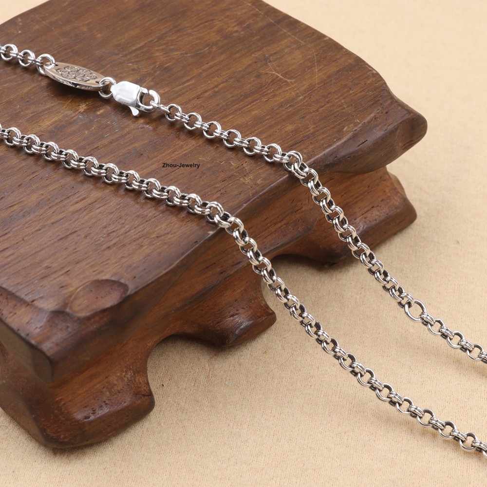 Real 925 Sterling Silver Double Hoop Chain Necklace Ideal for All Occasions