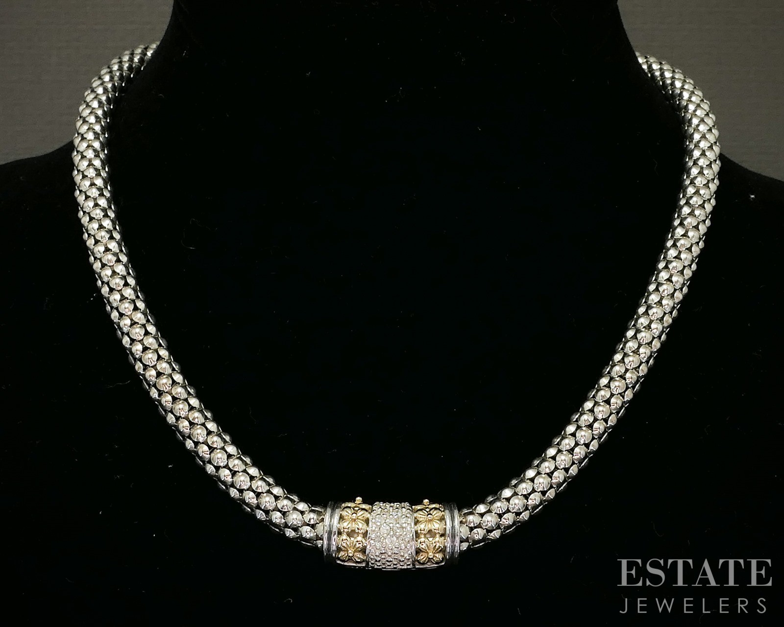14k & Sterling Natural Diamond Beaded Popcorn Chain Necklace 43g 17″L p25428
