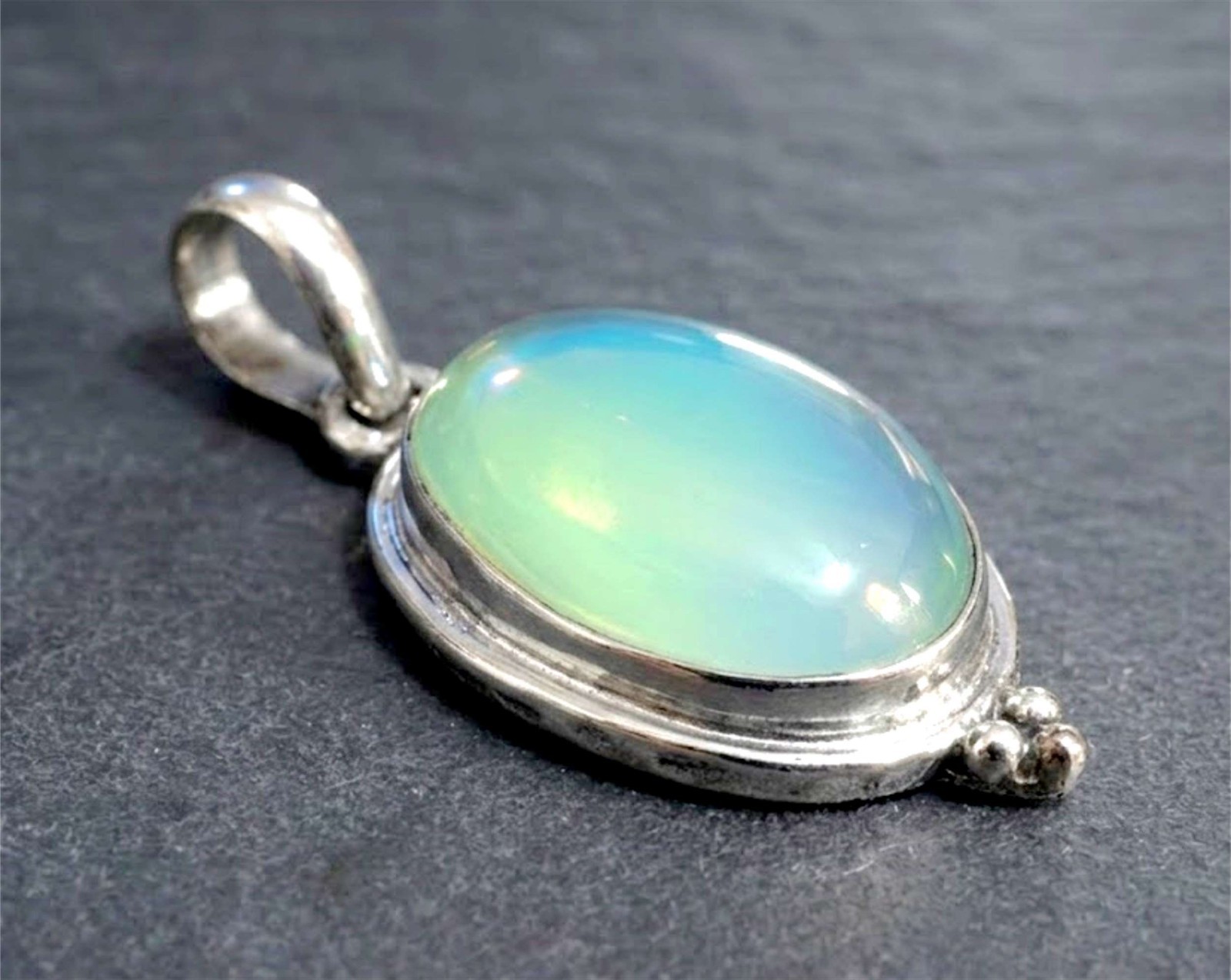 Aqua Chalcedony Bezel Pendant • Sterling Silver 925 • 18″ Braided Cord • 6667