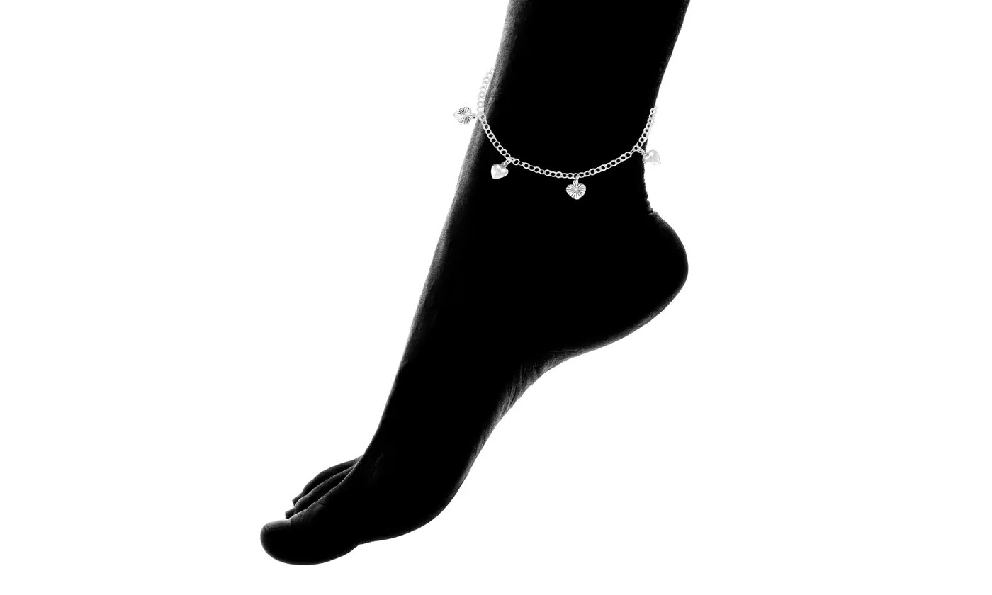 Italian 925 Solid Sterling Silver Puffed Heart Charm Anklet 10″ For Women