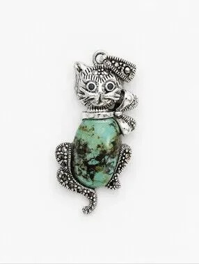 Cat Pendant NWT Turquoise Stone And 925 Sterling Silver