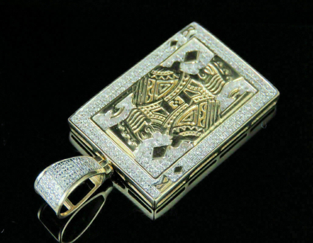 Natural Moissanite Men’s 14K Yellow Gold Plated Silver King Card Poker Pendant