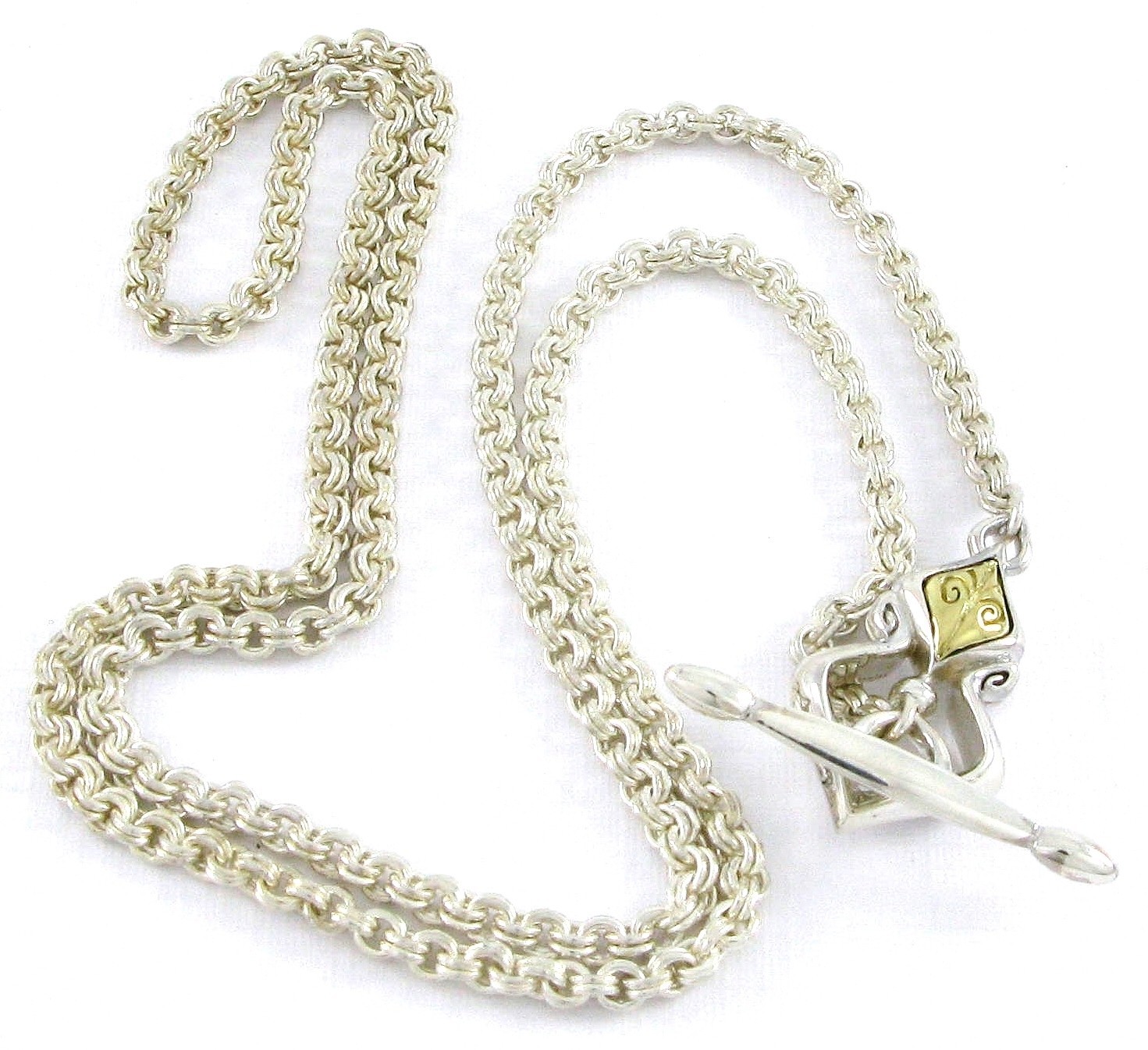 Ann King Sterling Silver 925 18K YG Double Cable Link Chain 18” Toggle Necklace