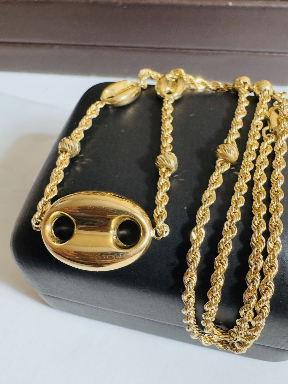 New 18K 750 Dubai Yellow Solid Gold Puff Necklace 17.5” -17” Inch 6g 2.5mm