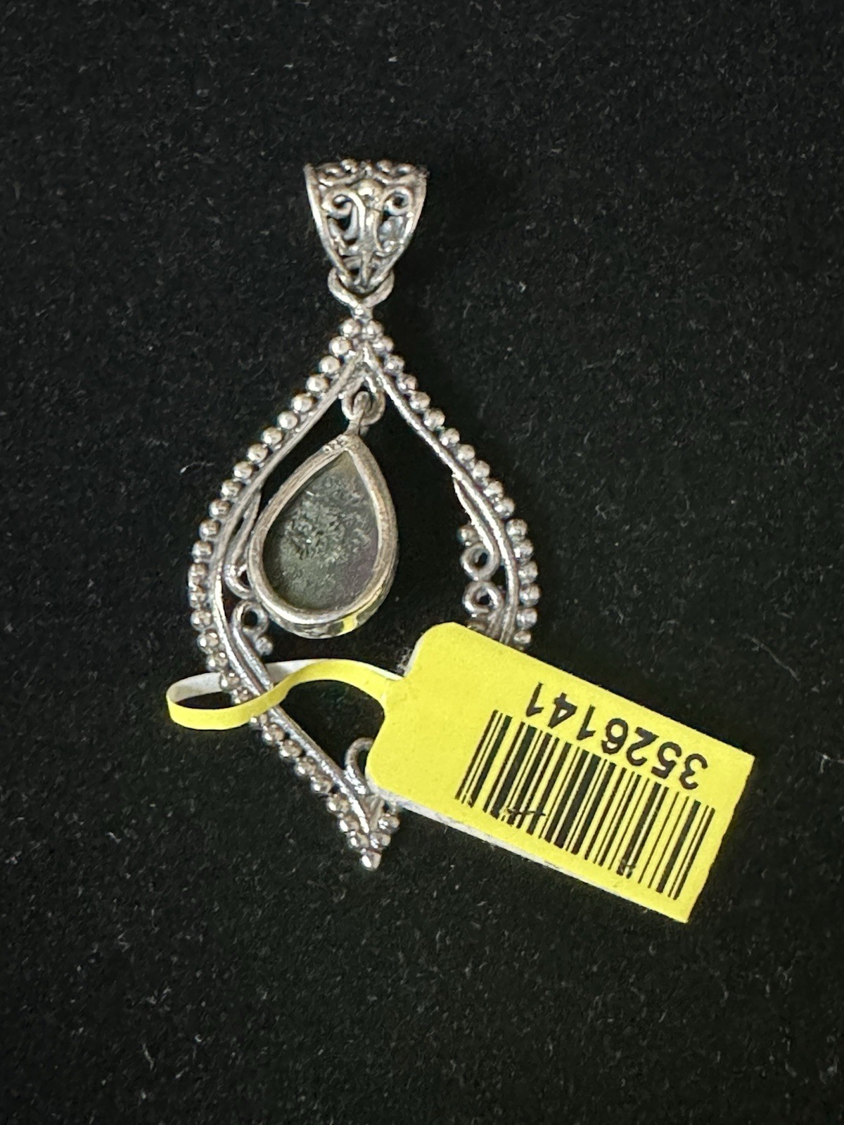Sterling Silver 925 Gemstone Asymmetrical Pendant Signed 1.5” Long 7.9gr
