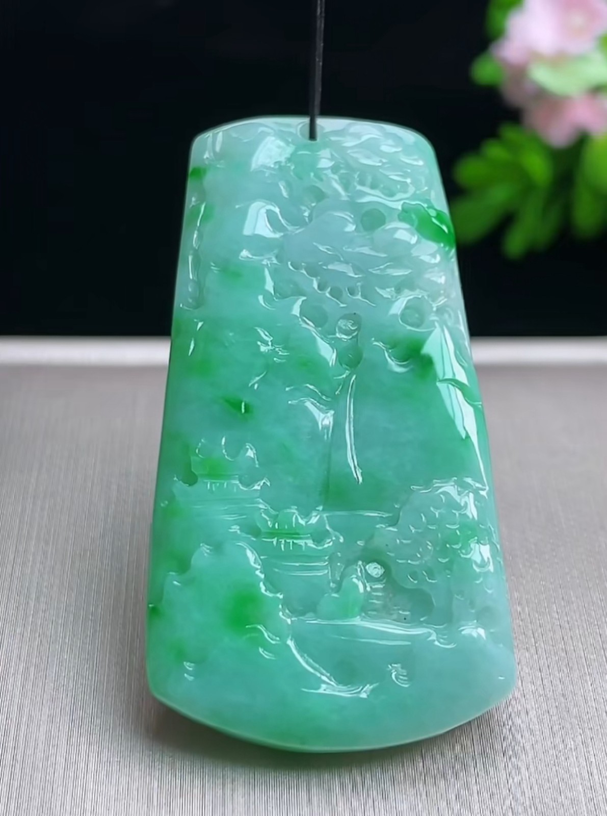 Untreated Myanmar Burma Green Jade Grade A Jadeite Landscape Painting 0628