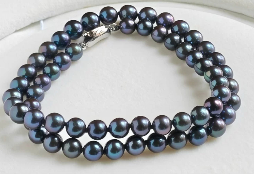 Amazing 7-8mm Natural Black Tahitian Round Pearl Necklace 16″ 17″18″ 19″ 20″