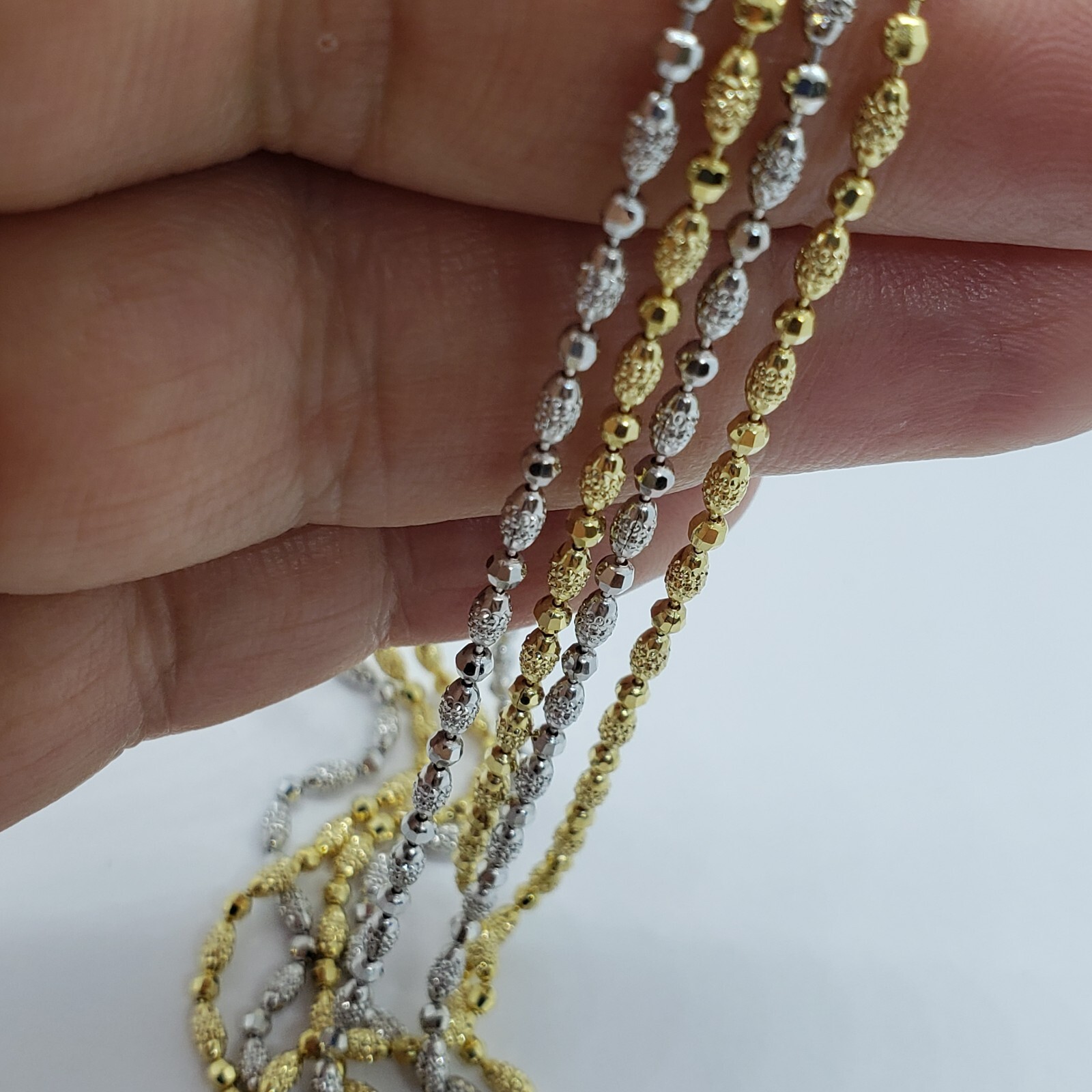 14k Solid Yellow White Gold D/C Bead Chain Necklace Men Women 2mm / 16″ ~ 24″