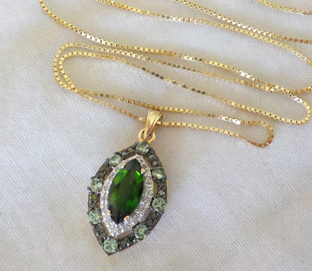 14K Yellow Gold Chrome Diopside Spinel Diamond Necklace – 3.90 gm, 21 in, 1.75ct