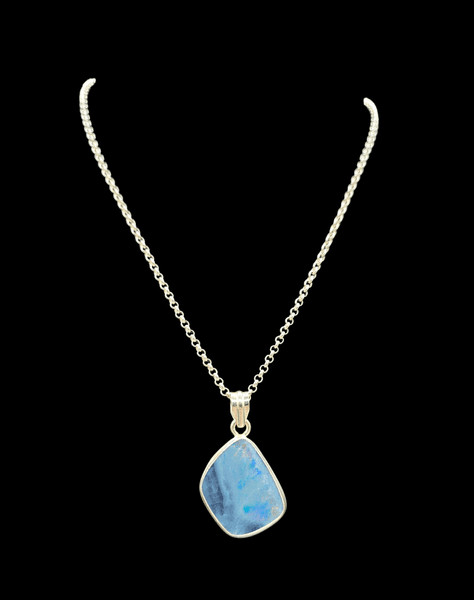 Australian Opal Doublet Pendant, October Birthstone, Blue and Pink Opal