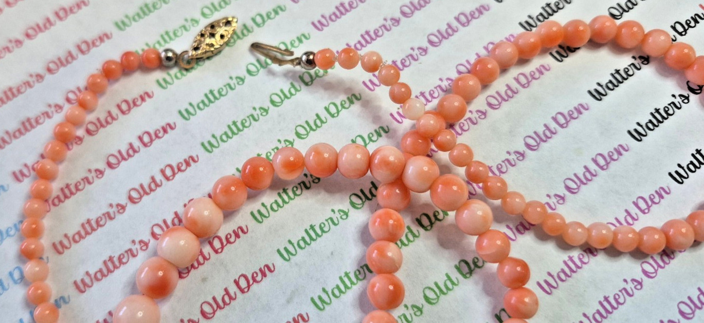 Hawaiian Pink Coral Necklace, 21″, Angel-Skin Color, From Maui In Mid-1980s