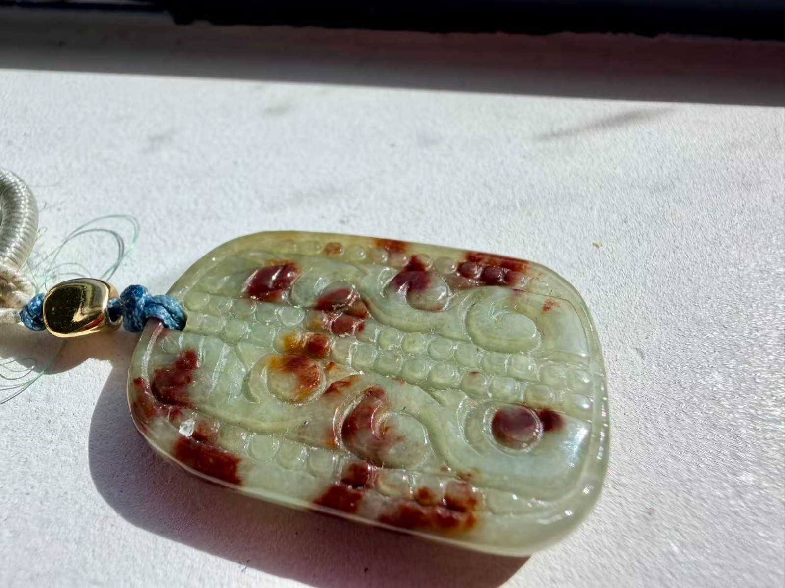 Jadeite burma pendant bright red flower sagin type A burmese jade translucen 牛血红