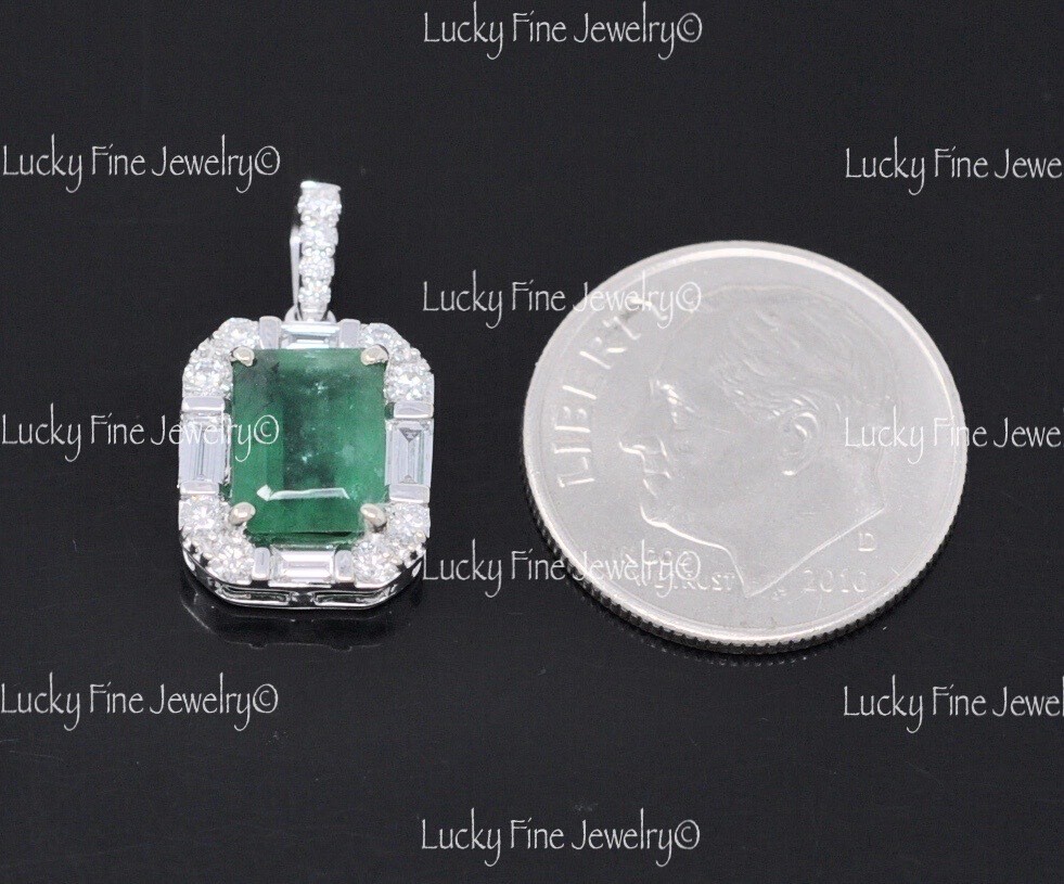 1.97ct 14k White gold Colombian Emerald & Natural Diamond Pendant May Birthstone