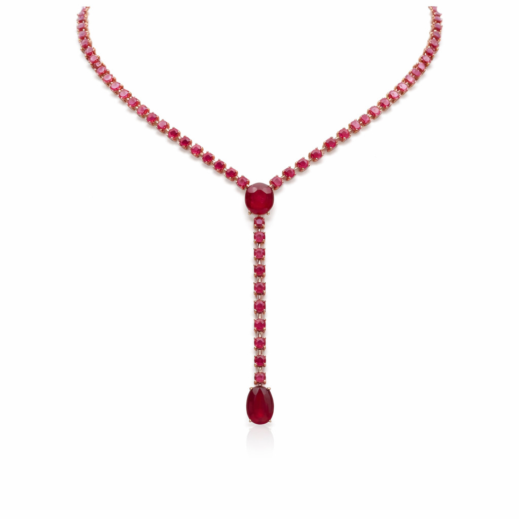 Gift For Her Thai Handmade Rose Gold Plated Pink Ruby Necklace 18.0 In.