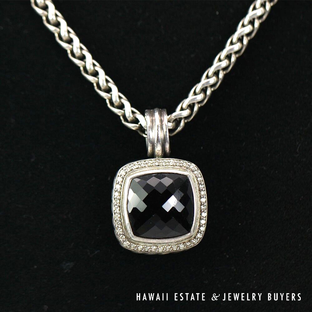 David Yurman Albion Black Onyx Diamond Sterling Silver Necklace 18 Inch