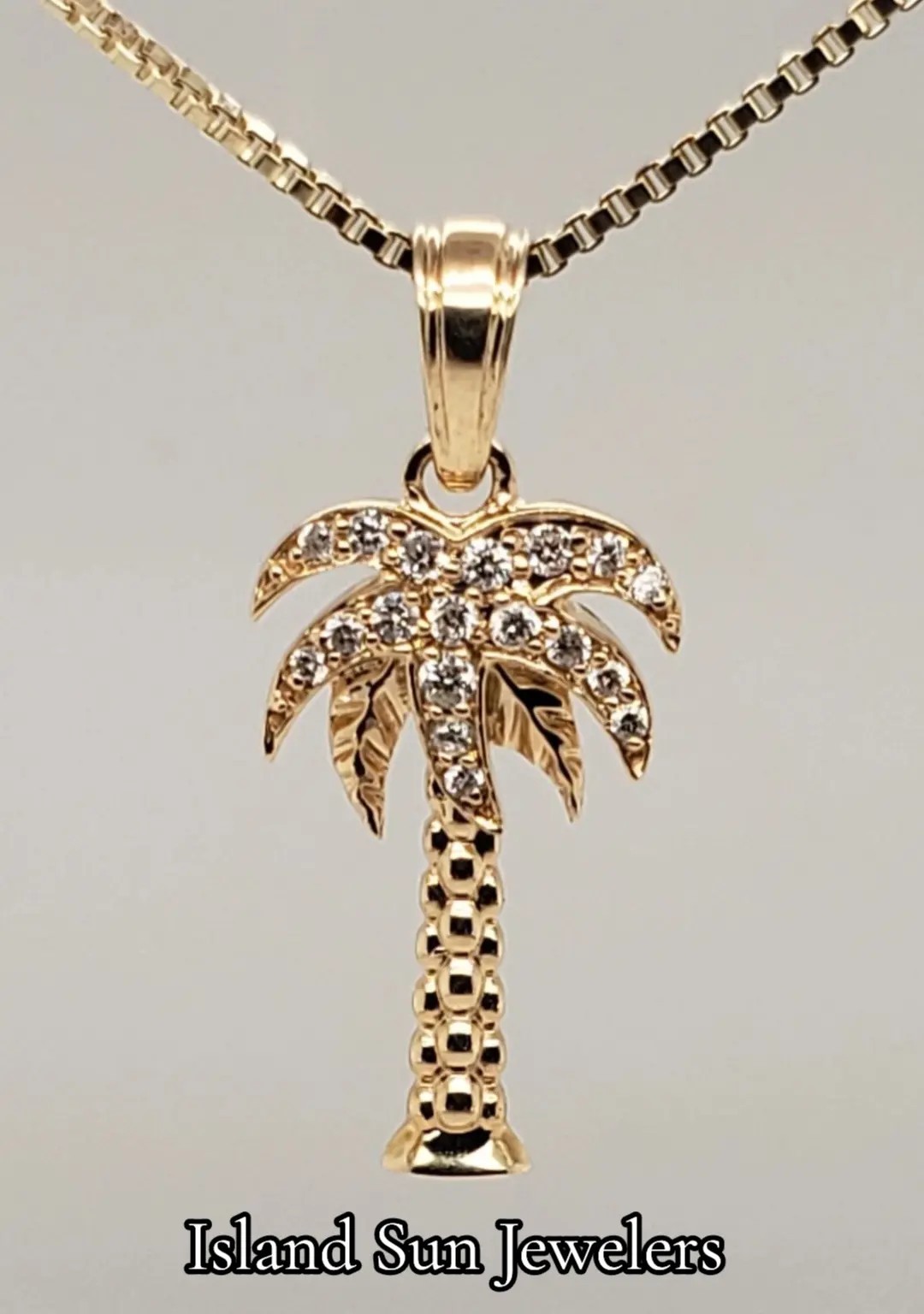 Palm Tree Diamond Pendant, 14K Yellow Gold