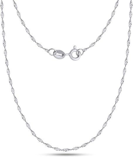 1.2mm Twisted Serpentine Chain 18″ Necklace for Women and Men Sterling Silver