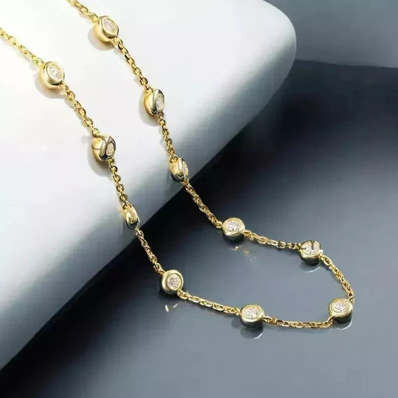 4Ct Round Cut Lab Created Diamond Women’s Station Necklace 14k Yellow Gold Over