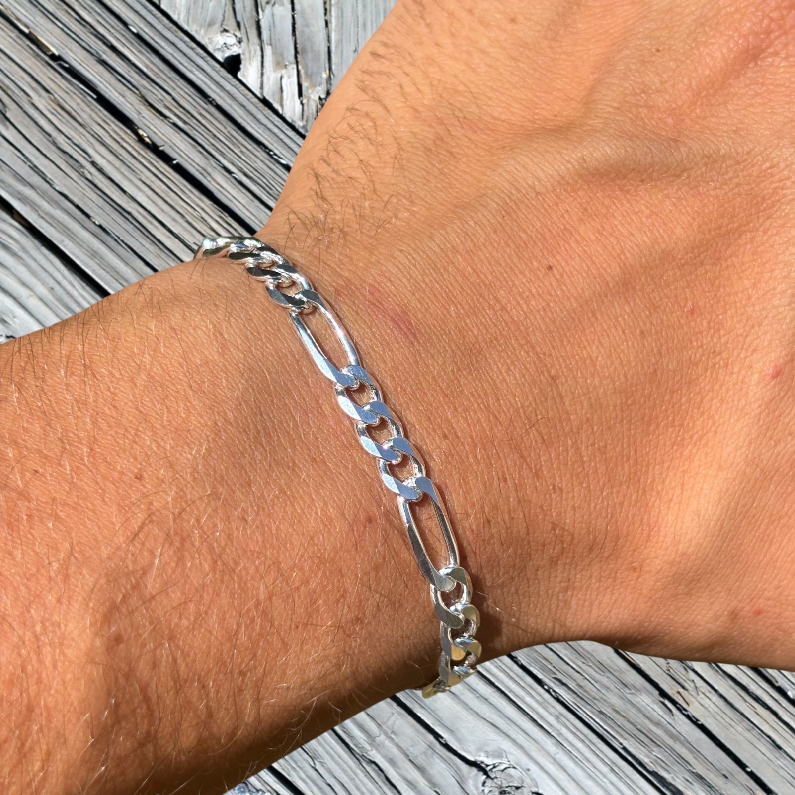 6mm Figaro Bracelet Link – Real Solid 925 Sterling Silver Or 14k Gold Vermeil