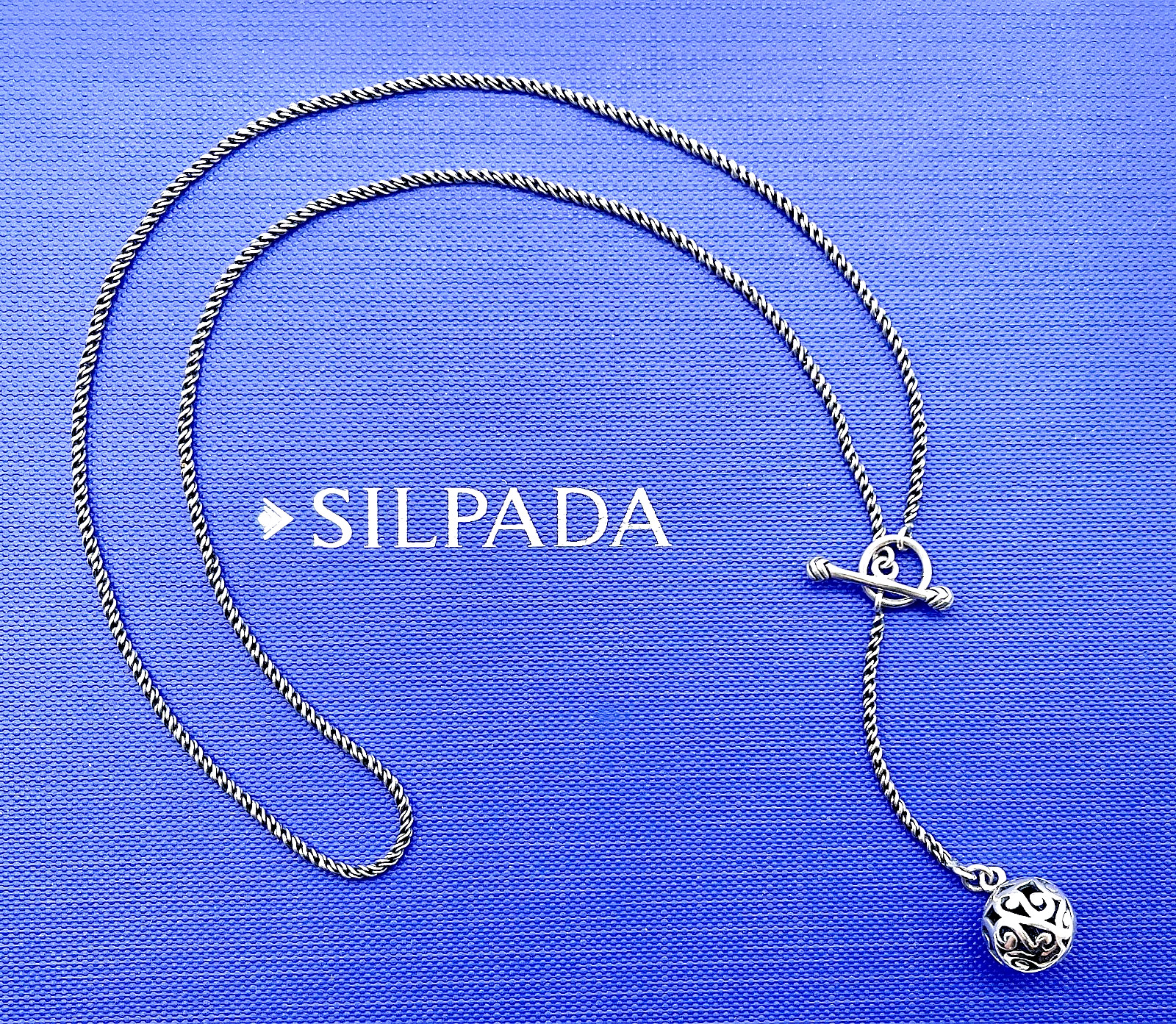 Vtg Silpada Sterling, Simple Delight, Filigree Ball Lariat Toggle Necklace N1619