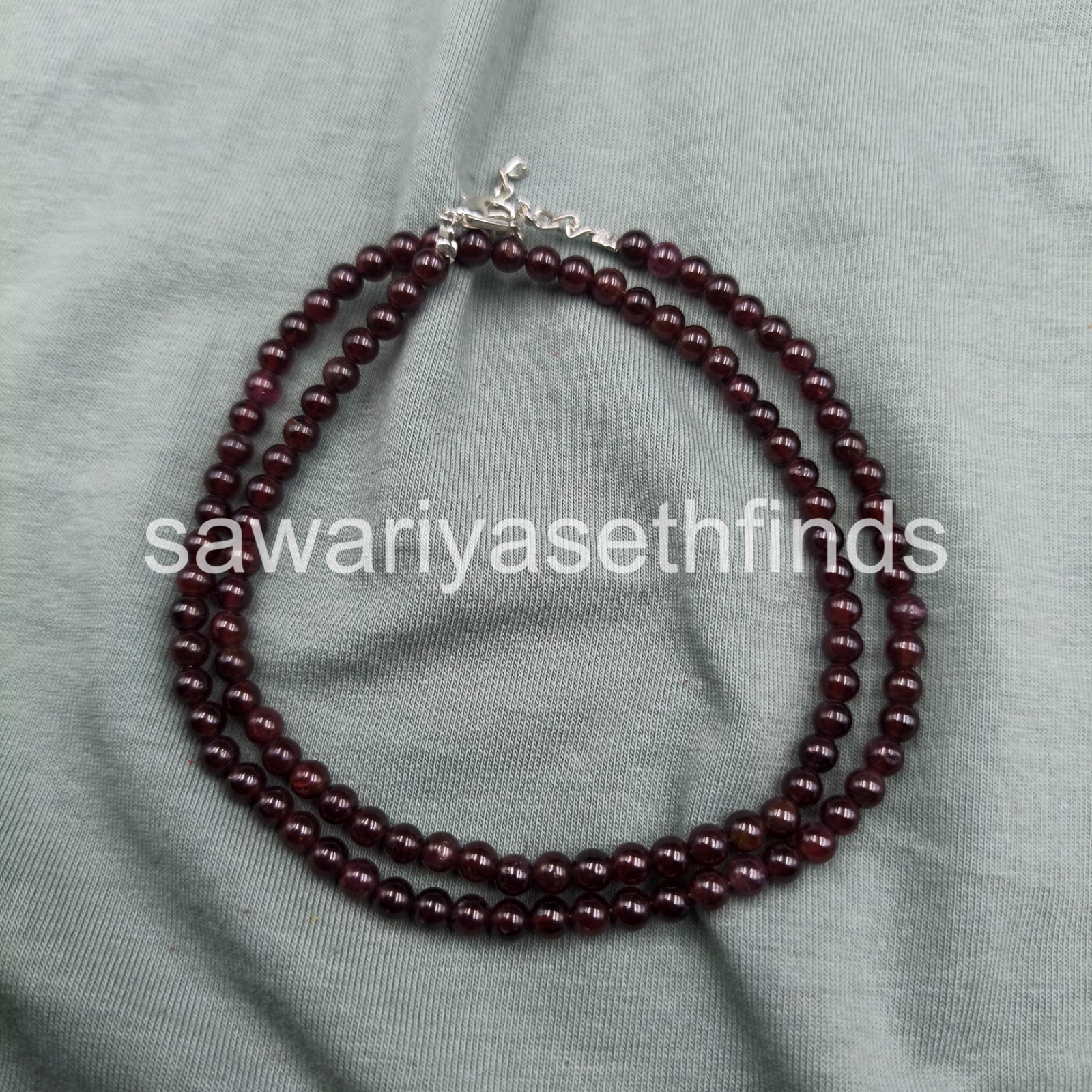 Red Garnet 3mm Smooth Round Beaded Necklace, Sterling Silver Clasp, January Birt