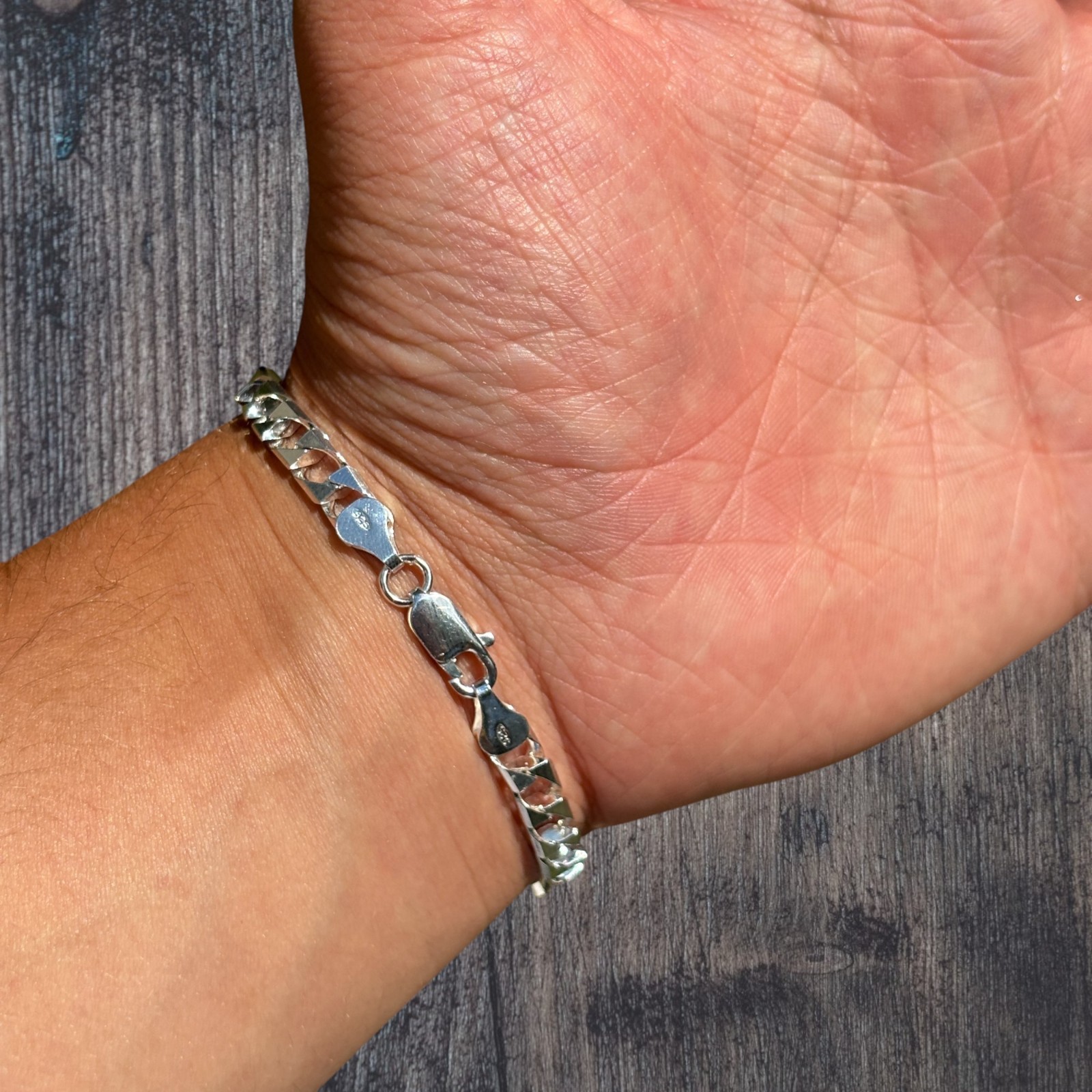 6mm Square Curb Link Bracelet – Real Solid 925 Sterling Silver MADE IN ITALY