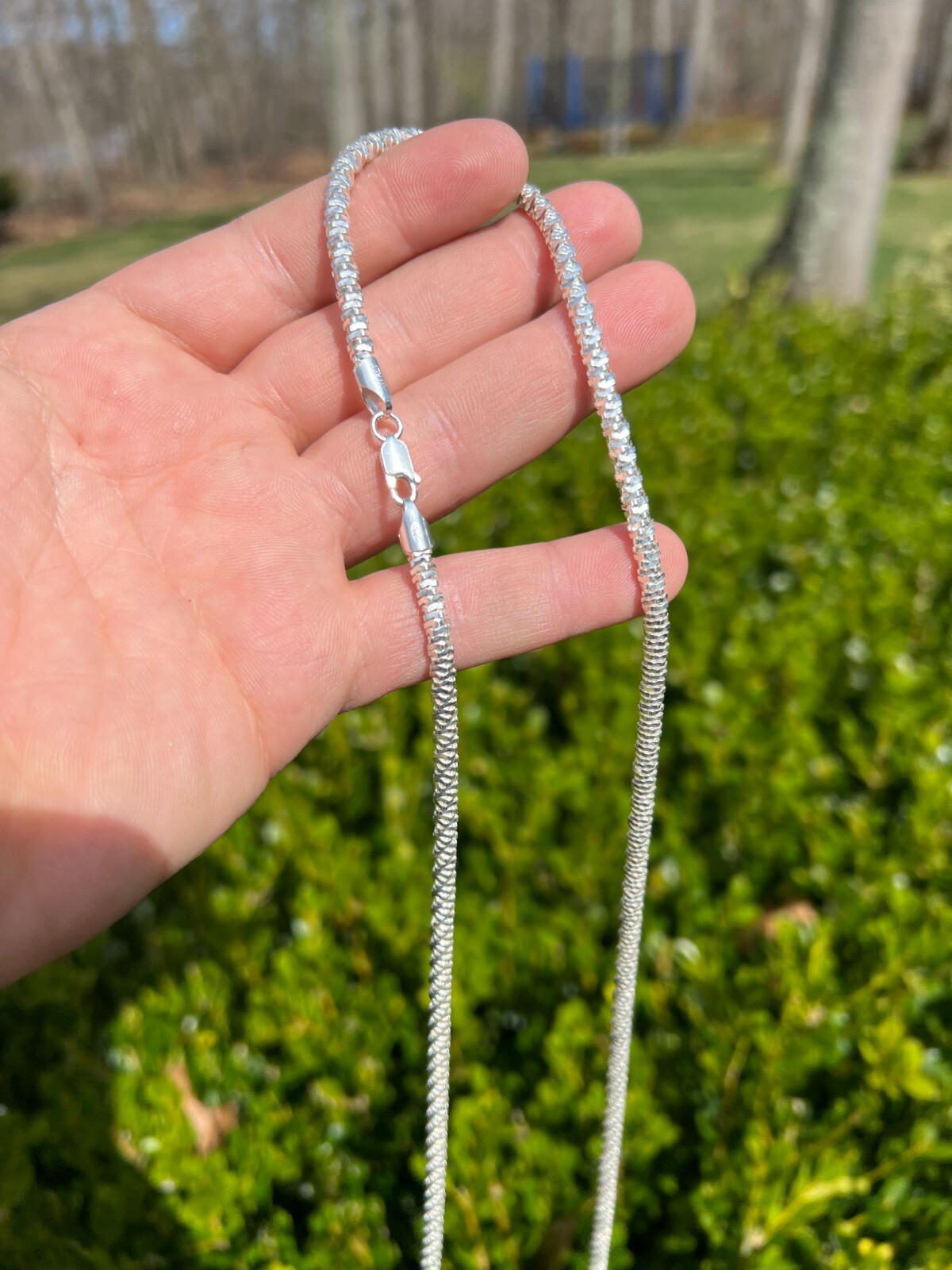 Real 925 Sterling Silver Diamond Cut Sparkle Ice Rope Chain Necklace 4mm 16-30″