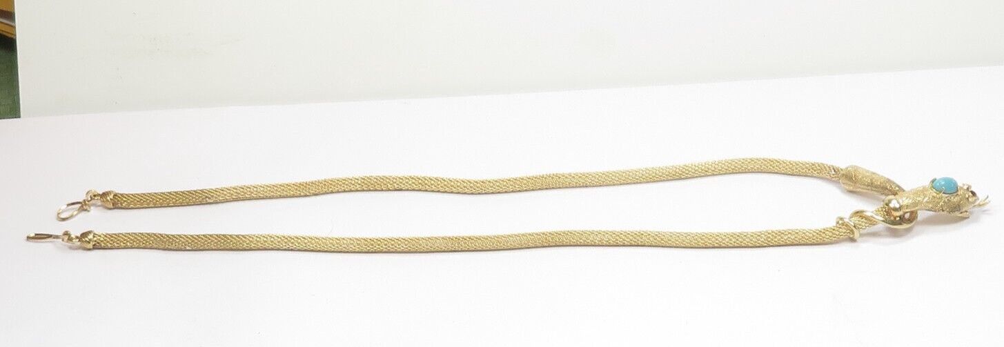 Antique Art Deco 1920’s Turquoise Snake Necklace 13K Yellow Gold 21″ 35.6 Grams