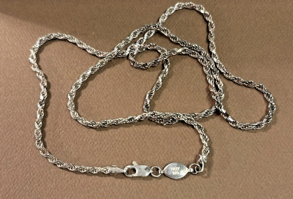 Vintage Solid Sterling Silver Rope Chain Necklace 22” Italy 925 marked 15g