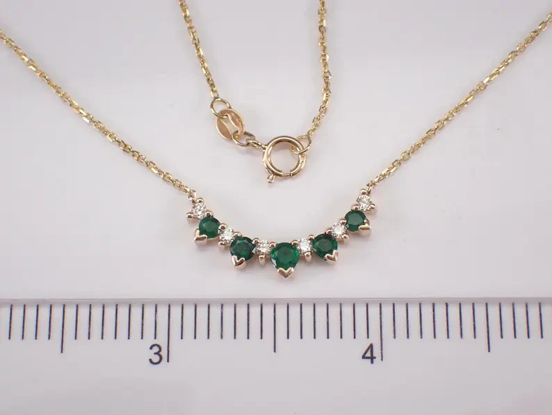 0.20Ct Round Cut Lab-Created Emerald Curved Bar Pendant 14K Yellow Gold Plated