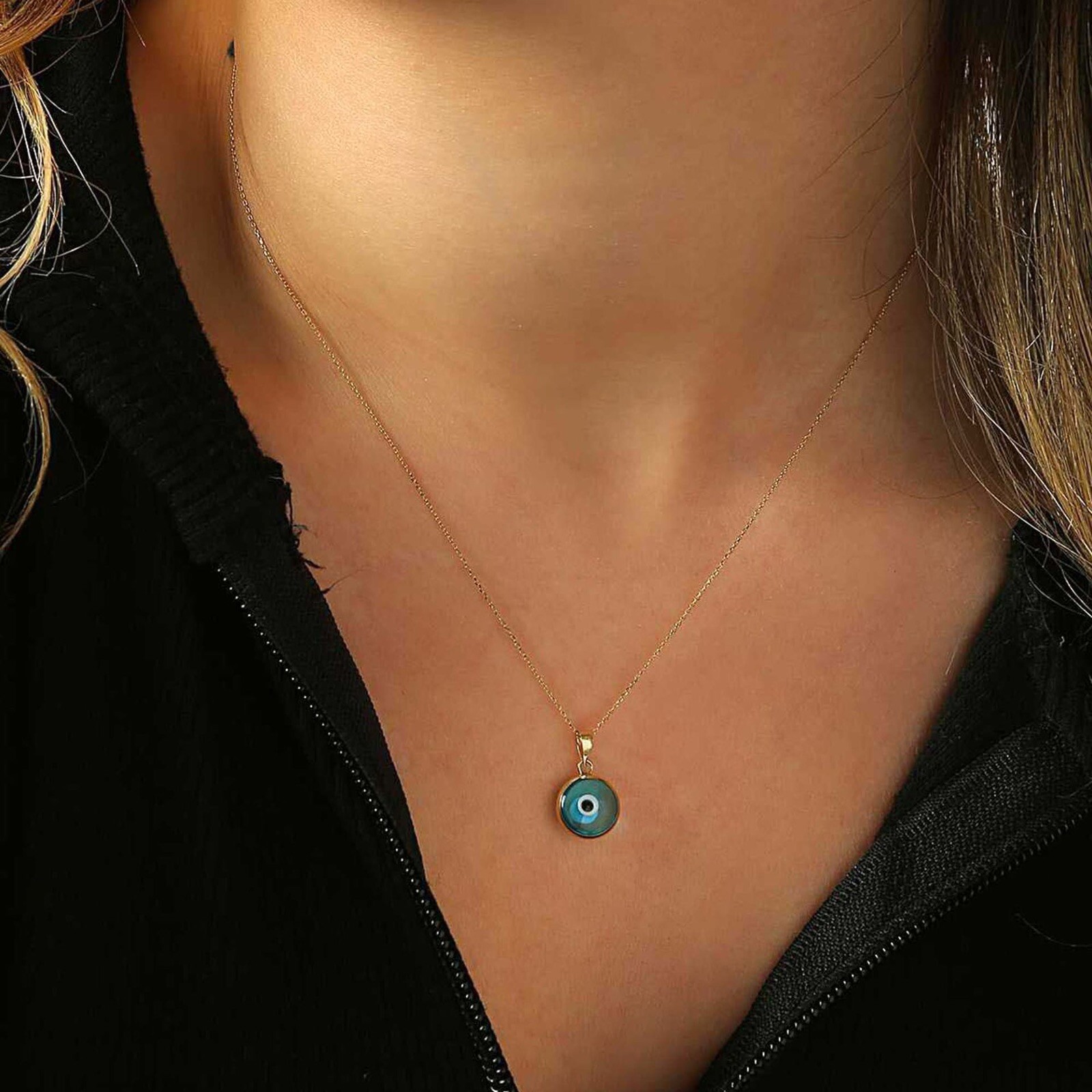Real 14K Gold Evil Eye Charm,Good Luck Gift for Her, Authentic 14Kt Gold Pendant
