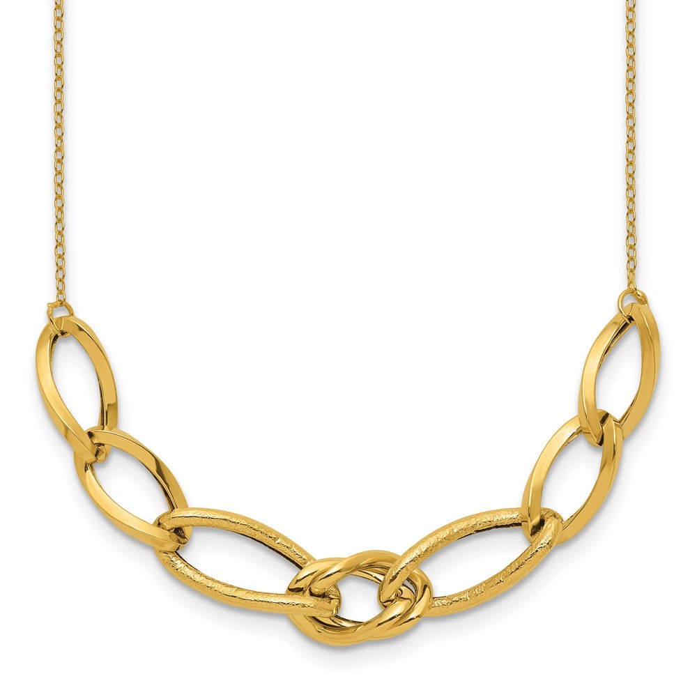 14k Yellow Gold Polished and Textured Fancy Link 17.5 inch Necklace