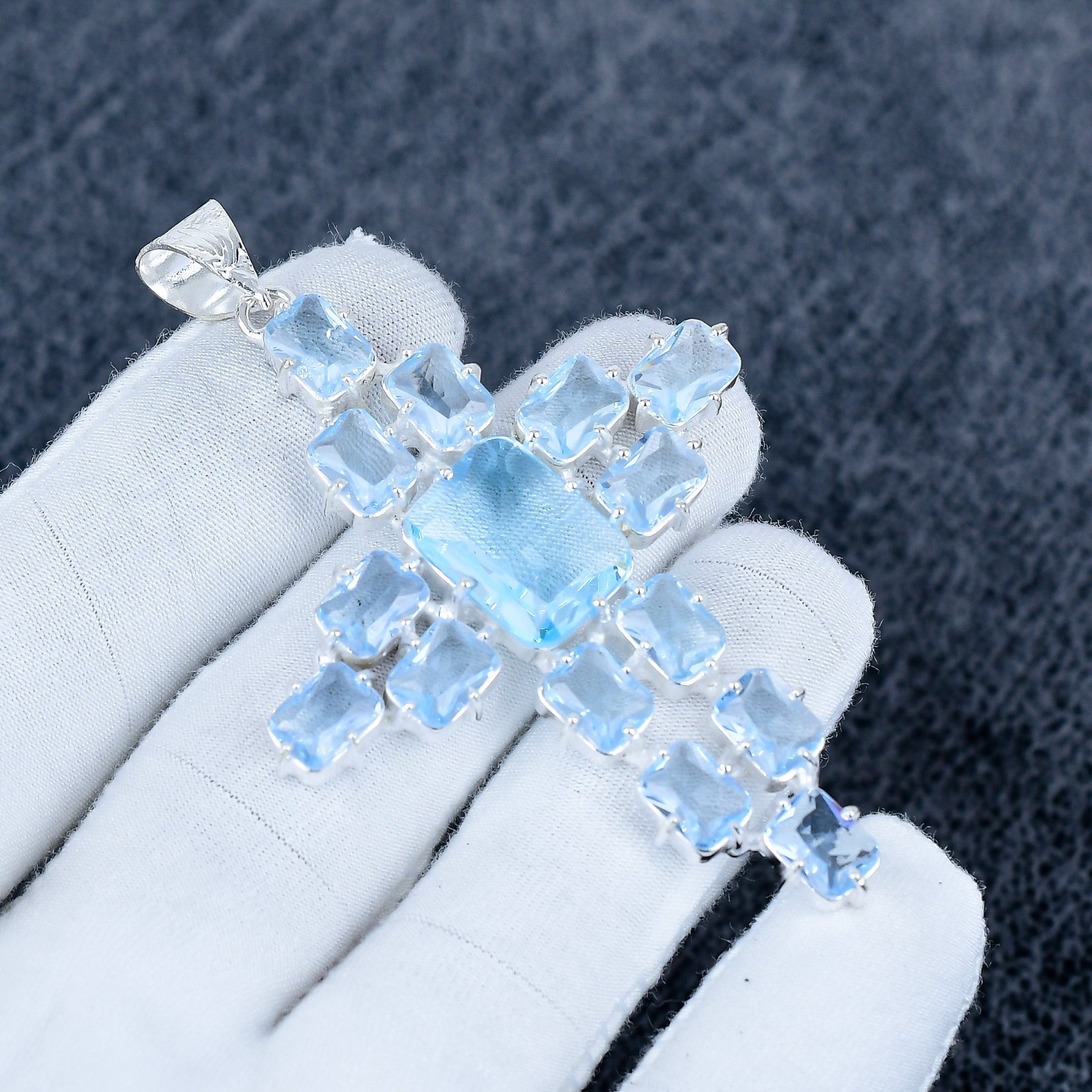 Swiss Blue Topaz Pendant, 925 Sterling Silver Pendant, Handmade Pendant, Gift