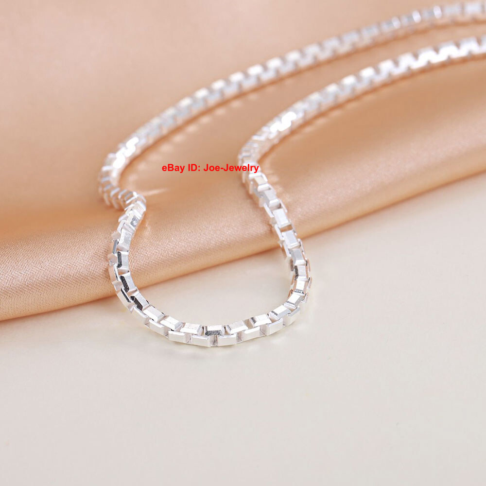 Real 999 Fine Silver Necklace 3.0mm Box Link Women Men Necklace 19.7-27.5inch L