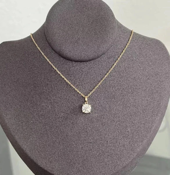 2Ct Round Cut Lab-Created Diamond Solitaire Pendant 14K Yellow Gold Finish