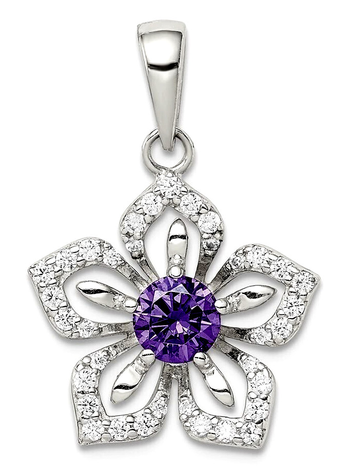0.70ct Natural Round Diamond 14k BIS Hallmarked White Gold Amethyst Pendant