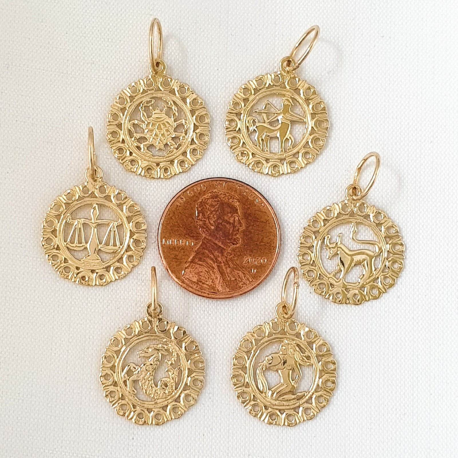 14K Yellow Gold ZODIAC Pendant / Charm, Made in USA