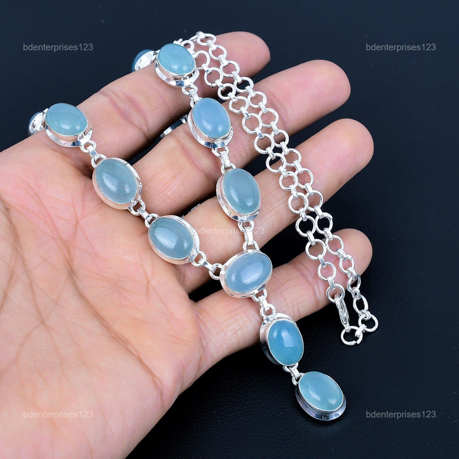 Halloween Deal Natural Aquamarine Birthday Chain Anniversary Necklace 925 Silver