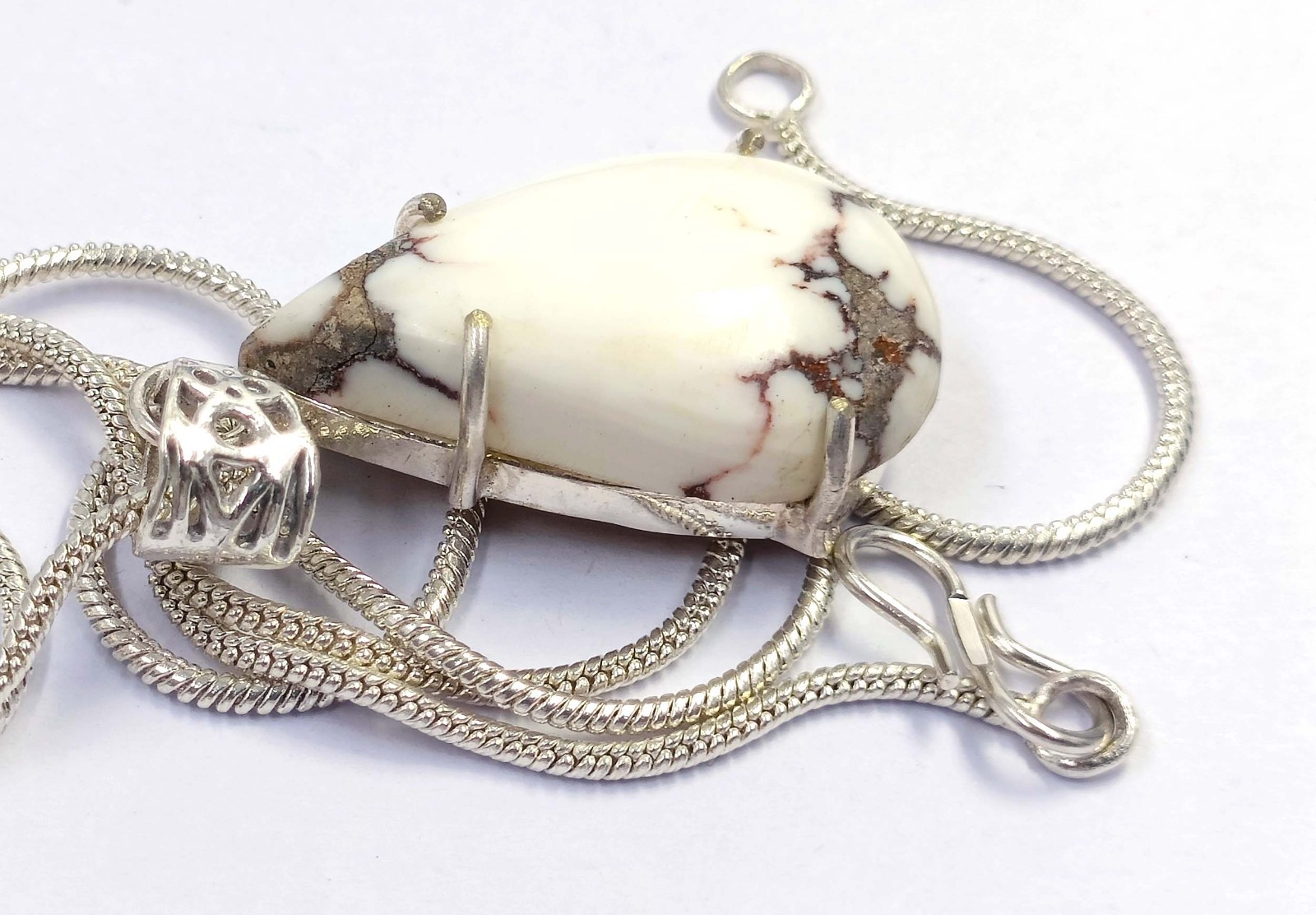 45.0 Ct Natural White Turquoise Pear Shape 925 Silver Pendant Free Chain 6AGL