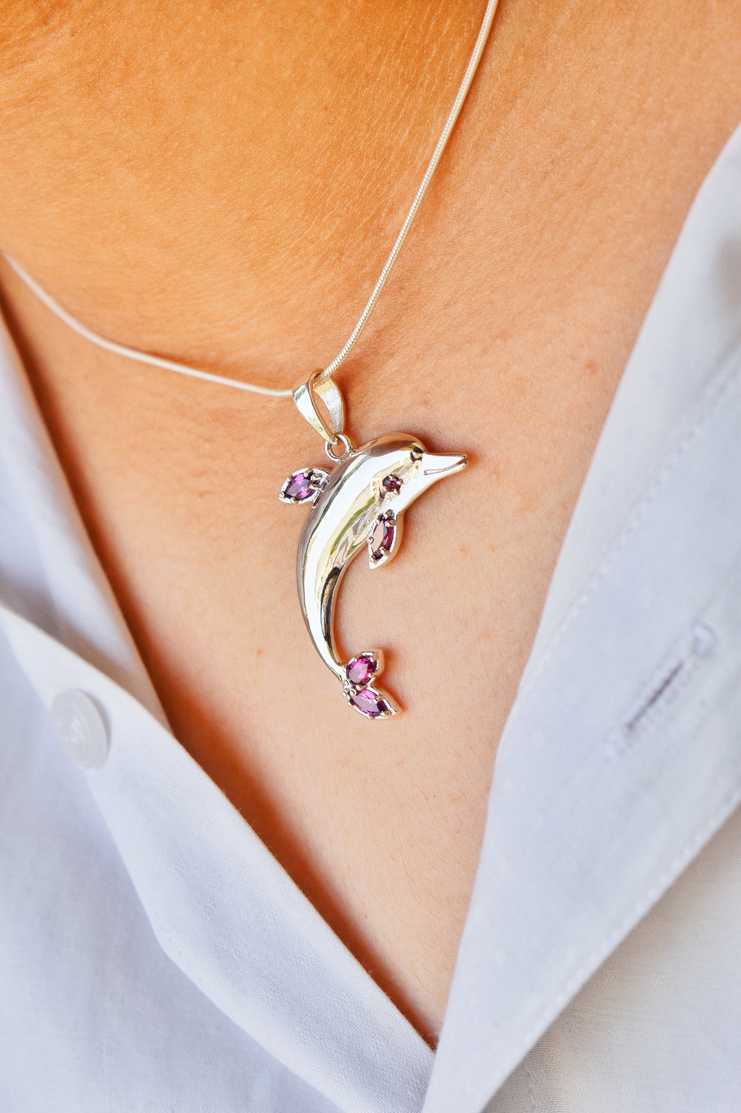 Natural Amethyst Dolpin Pendant 925 Silver Pendant Promise Gift For Her